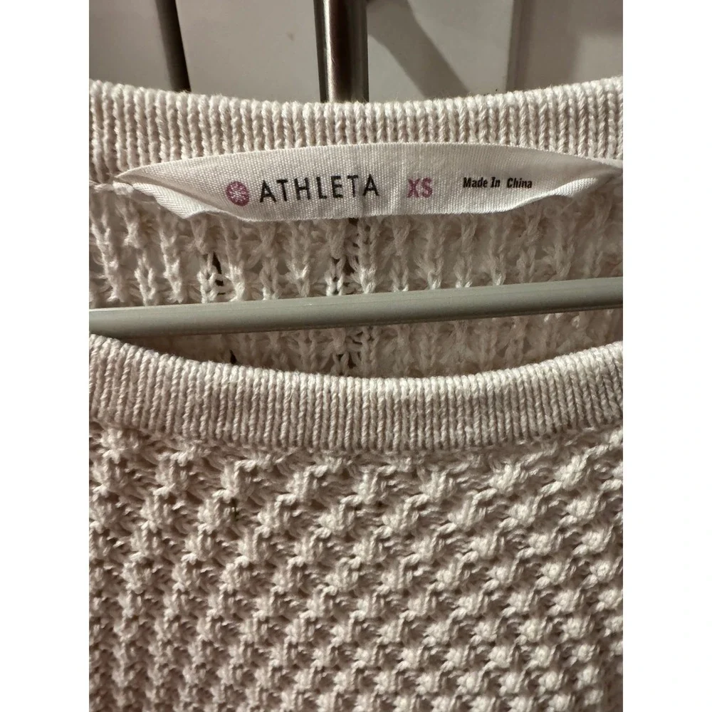 Athleta Textured Knit Pullover Sweater 3/4 Sleeve Beige Women's Size XS‎
